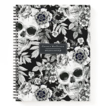Elegant Dark Floral Skulls on Black Personalized Notebook Elegant Dark Floral Skulls on Black Personalized Notebook