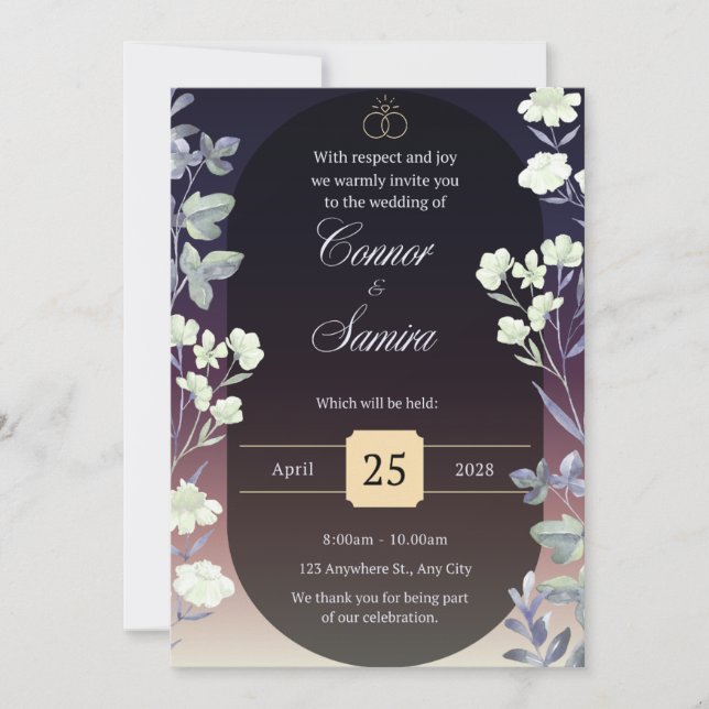 Elegant Dark Floral Wedding Invitation (Front)