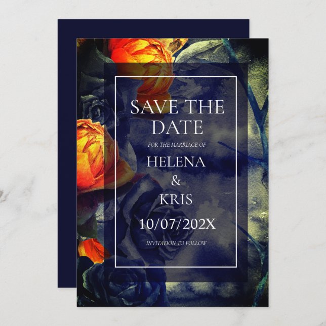 Elegant Dark Floral Wedding Save The Date (Front/Back)