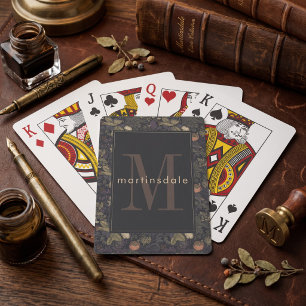 Elegant Dark Floral William Morris Monogram Poker Cards