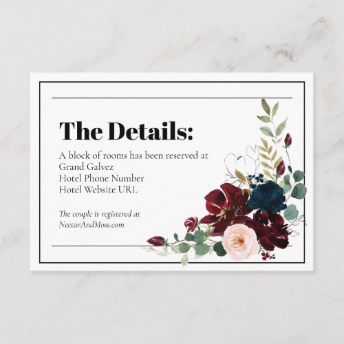 Elegant Dark Florals Details Enclosure Card