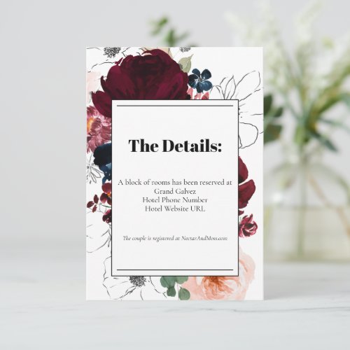 Elegant Dark Florals Details Enclosure Card