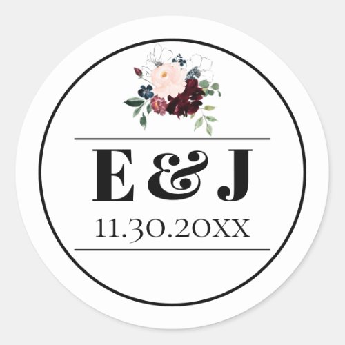 Elegant Dark Florals Wedding Classic Round Sticker
