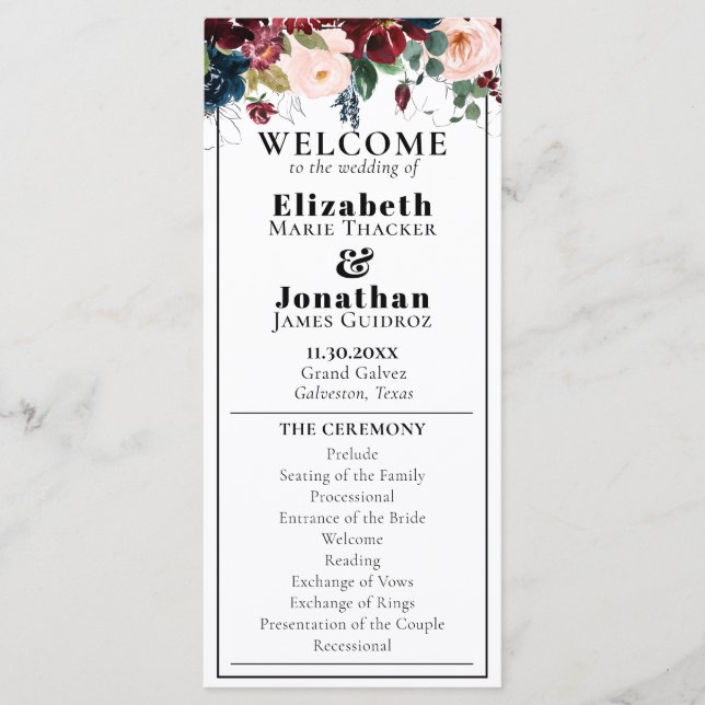Elegant Dark Florals Wedding Program (Front)