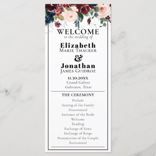 Elegant Dark Florals Wedding Program