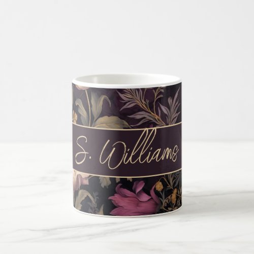 elegant dark flower design with individual name coffee mug