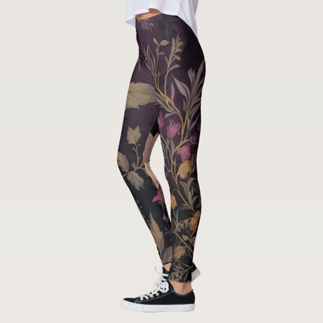 elegant dark flower pattern leggings (Left)