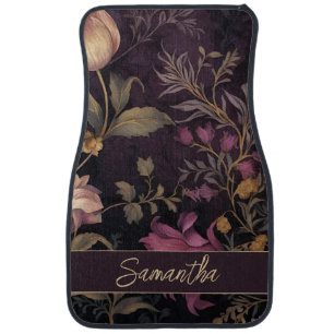 elegant dark flower pattern with name car floor mat