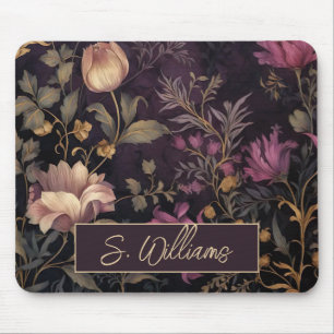 elegant dark flower pattern with name mouse pad