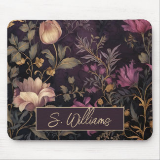 elegant dark flower pattern with name mouse pad