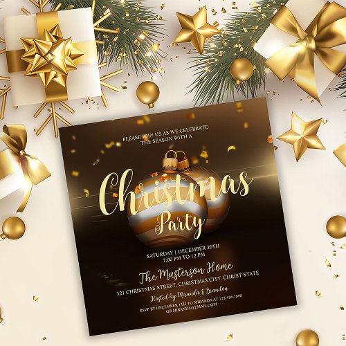 Elegant Dark Gold Christmas Party Invitation