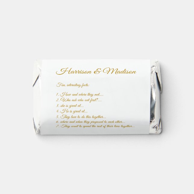 Elegant dark gold custom script couple fun facts hershey's miniatures (Front)
