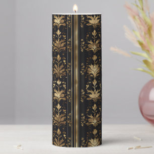 Elegant Dark Gold Pattern Pillar Candle