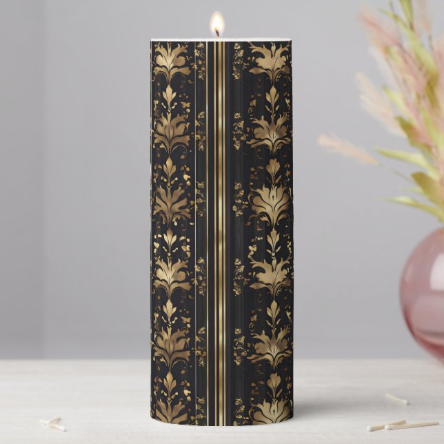 Elegant Dark Gold Pattern Pillar Candle (In Situ)