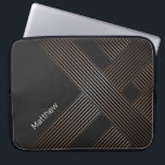 Elegant Dark-Golden Lines with Custom Name Laptop Sleeve<br><div class="desc">Elegant dark and gold abstract lines background. You can personalize with a name,  or just delete it.</div>