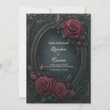 Elegant Dark Gothic Burgundy Rose Oval Wedding
