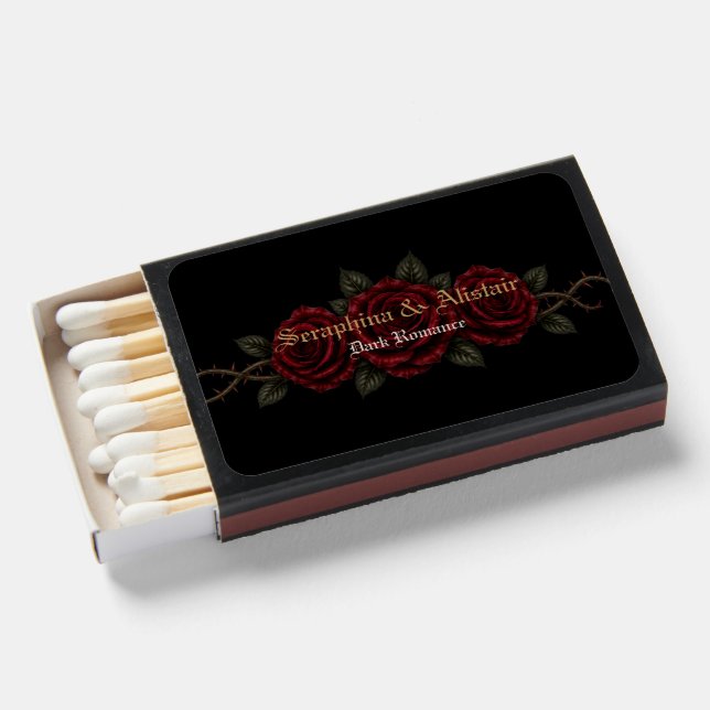Elegant Dark Gothic Wedding Matchbox Label Matchboxes (Front Open)
