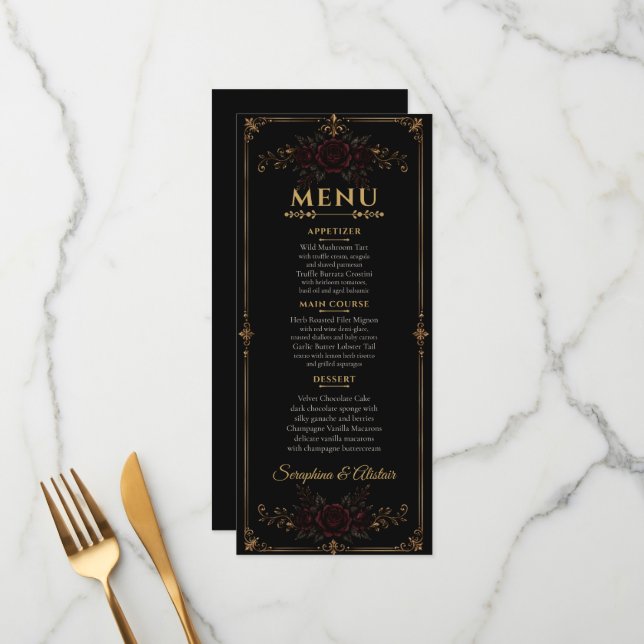 Elegant Dark Gothic Wedding Menu (Front/Back In Situ)