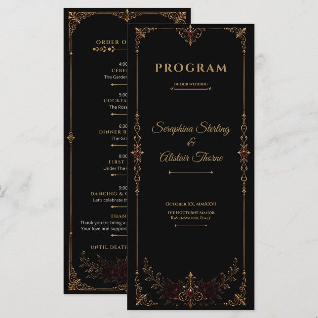 Elegant Dark Gothic Wedding Program (Front/Back)