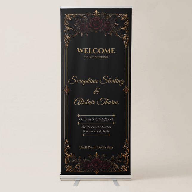 Elegant Dark Gothic Wedding Retractable Banner (Front)