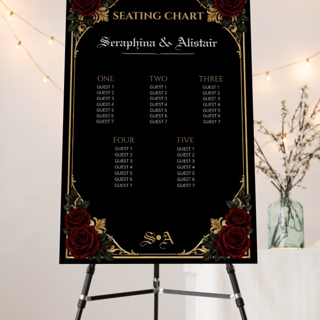 Elegant Dark Gothic Wedding Seating Chart Foam Board (In Situ (Stand))