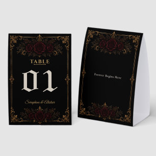 Elegant Dark Gothic Wedding Table Number Paper Table Tent