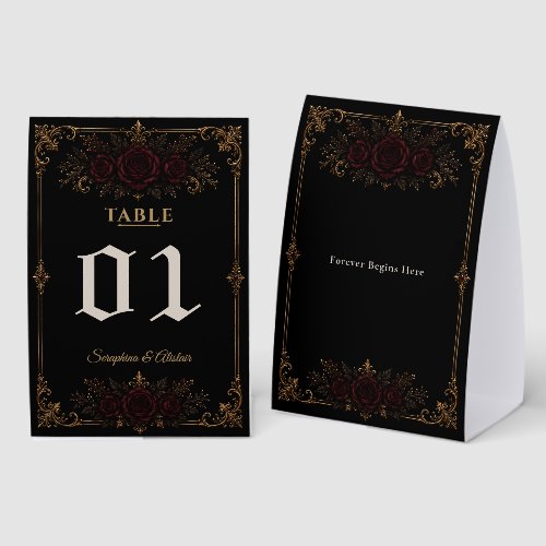 Elegant Dark Gothic Wedding Table Number Paper Table Tent
