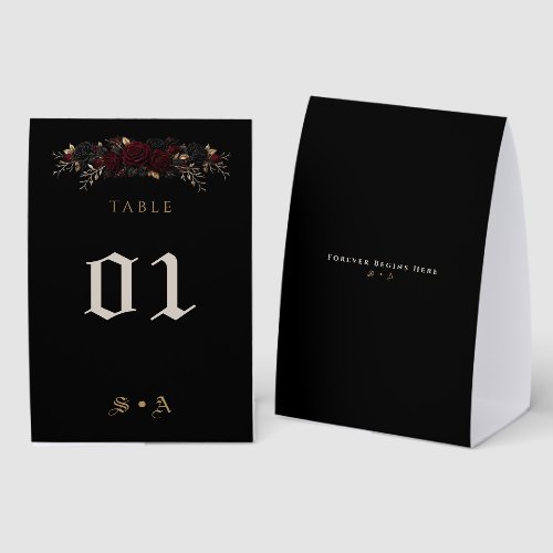 Elegant Dark Gothic Wedding Table Tent Sign