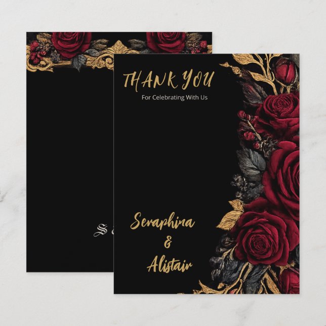 Elegant Dark Gothic Wedding Thank You Card (Front/Back)