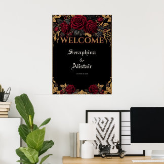 Elegant Dark Gothic Wedding Welcome Sign