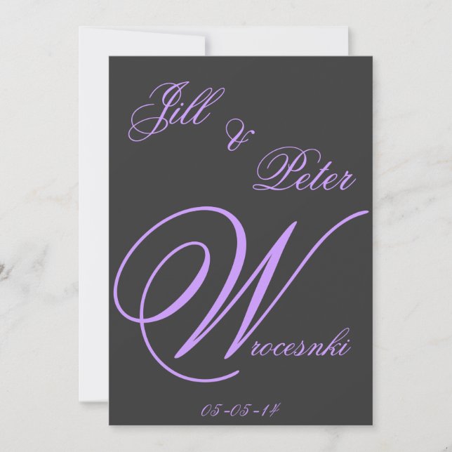 elegant dark gray and purple wedding invitation (Front)