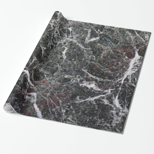 Elegant Dark Gray And White Marble Stone Wrapping Paper (Unrolled)