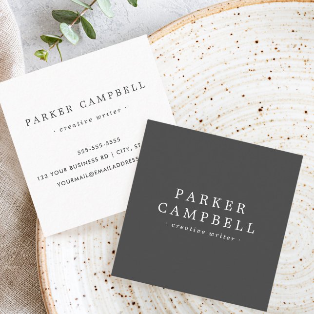 Elegant dark gray and white minimalist square business card (Elegant dark gray and white minimalist square business card)