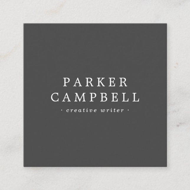 Elegant dark gray and white minimalist square business card (Front)