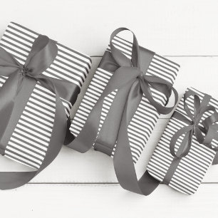 Elegant Dark Gray and White Thin Stripes Wrapping Paper