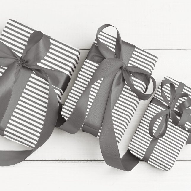 Elegant Dark Gray and White Thin Stripes Wrapping Paper (Elegant Striped Wrapping in Dark Gray & White. Chic & Timeless. For All Occasions and  All Ages.)