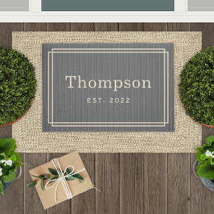 Elegant Dark Gray Beige Family Name Established Doormat