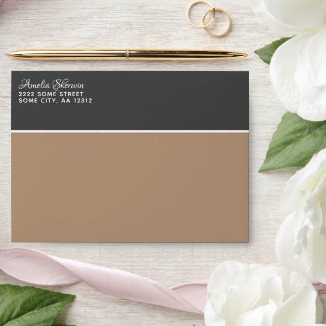 Elegant Dark Gray Beige Return Address Envelope (Wedding)
