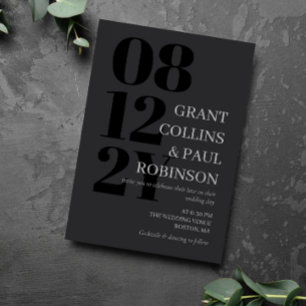 Elegant Dark Gray & Black Typography Wedding Invitation