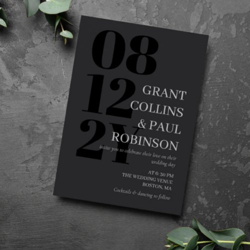 Elegant Dark Gray  Black Typography Wedding Invitation