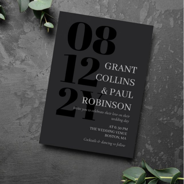 Elegant Dark Gray & Black Typography Wedding Invitation (Creator Uploaded)