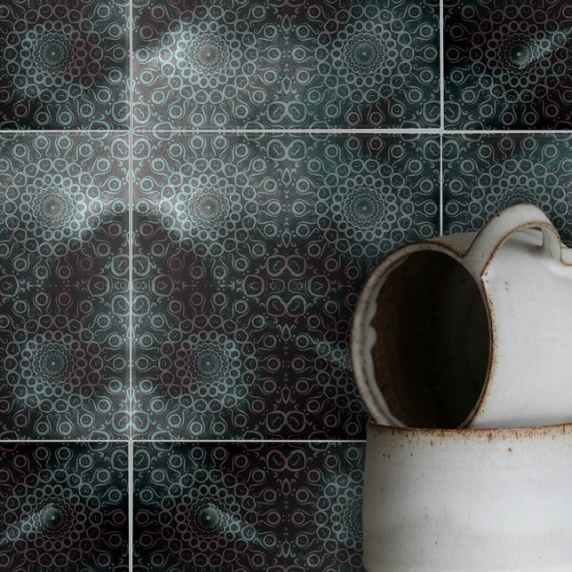 Elegant Dark Gray Blue Intricate Swirls and Loops Ceramic Tile (Creator Uploaded)