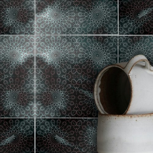 Elegant Dark Gray Blue Intricate Swirls and Loops Ceramic Tile