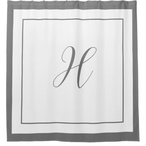Elegant Dark Gray Border Script Monogram Letter H Shower Curtain