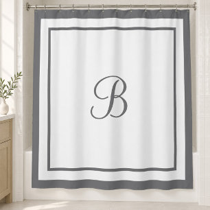 Elegant Dark Gray Border Script Monogram Shower Curtain