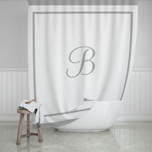 Elegant Dark Gray Border Script Monogram Shower Curtain