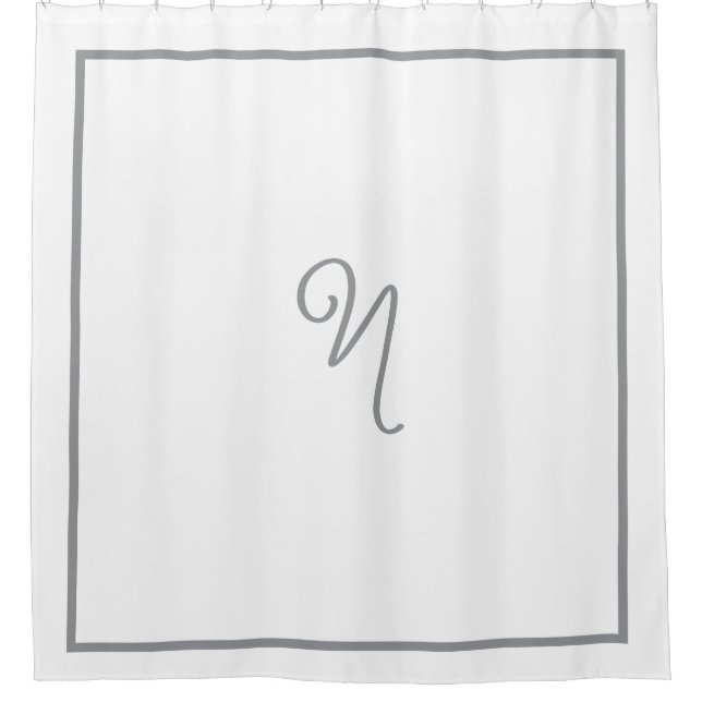 Elegant Dark Gray Border Script Monogram Shower Curtain (Front)