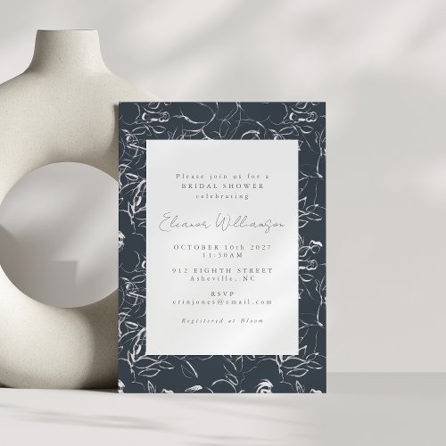 Elegant Dark Gray Botanical Flowers Bridal Shower Invitation