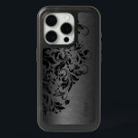 Elegant Dark Gray Brushed Aluminum  Black Mandala iPhone 15 Pro Case<br><div class="desc">Cool modern abstract dark-gray brushed aluminum texture with a black swirly mandala.
A monogram is always optional.</div>