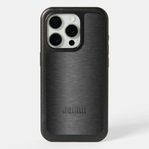 Elegant dark-gray brushed aluminum monogram iPhone 15 pro case